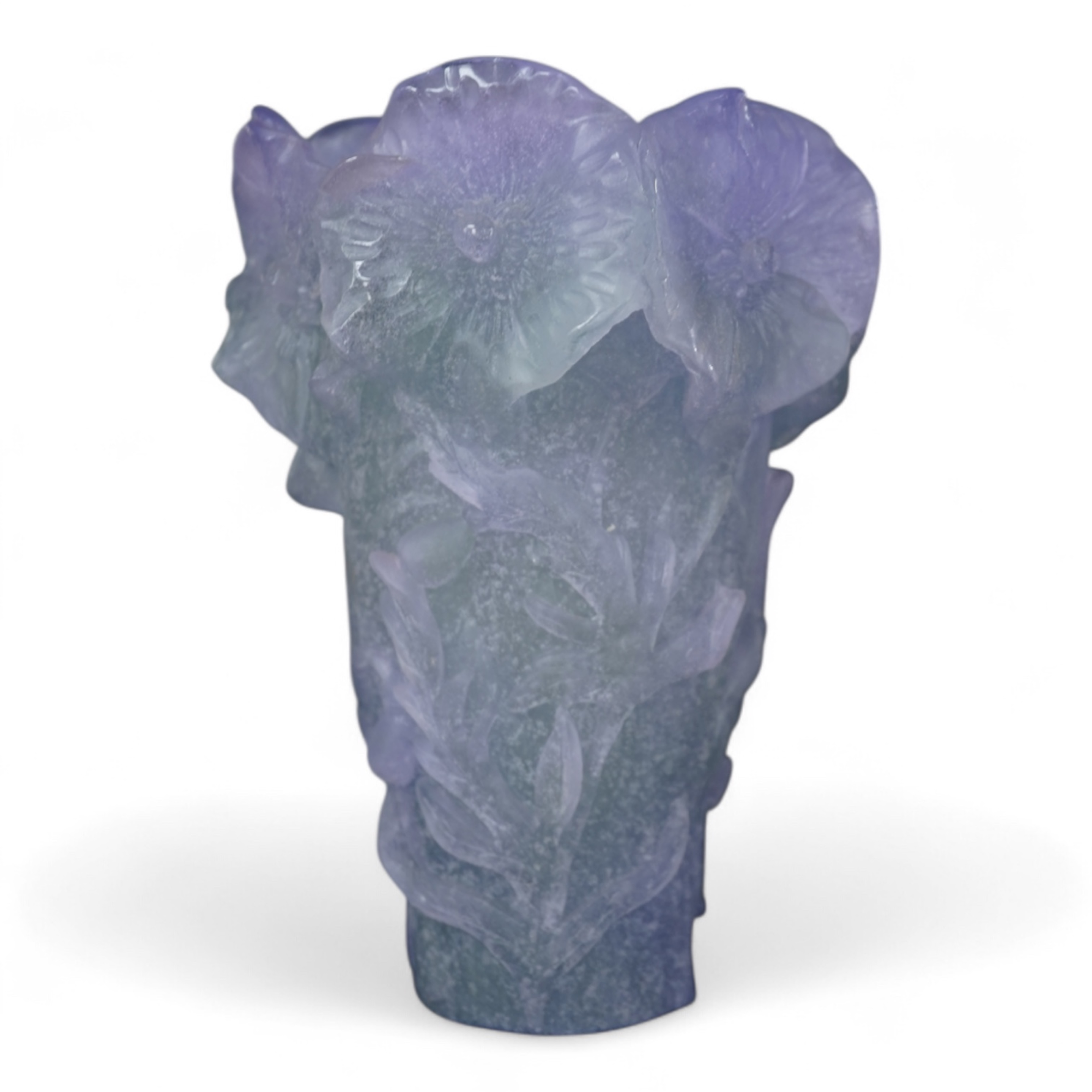 A modern Daum pate-de-verre Poppy lavender vase, boxed, 17cm high